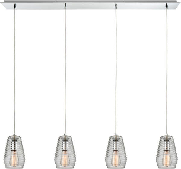 Ribbed Glass 4 Light Pendant In Polished Chrome