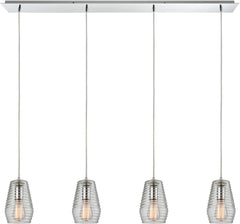 Ribbed Glass 4 Light Pendant In Polished Chrome