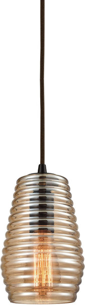 Ribbed Glass 1 Light Pendant In Oil Rubbed Bronze