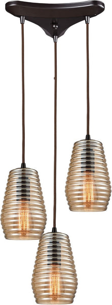 Ribbed Glass 3 Light Pendant In Oil Rubbed Bronze