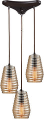 Ribbed Glass 3 Light Pendant In Oil Rubbed Bronze