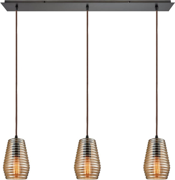 Ribbed Glass 3 Light Pendant In Oil Rubbed Bronze