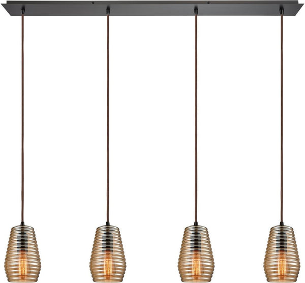 Ribbed Glass 4 Light Pendant In Oil Rubbed Bronze