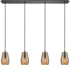 Ribbed Glass 4 Light Pendant In Oil Rubbed Bronze
