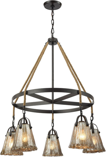 Hand Formed Glass 5 Light Chandelier In Oil Rubbed Bronze