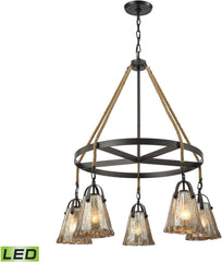 Hand Formed Glass 5 Light Led Chandelier In Oil Rubbed Bronze