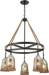 Hand Formed Glass 5 Light Chandelier In Oil Rubbed Bronze