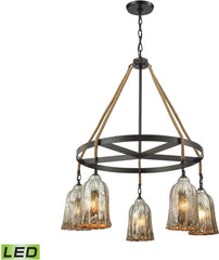 Hand Formed Glass 5 Light Led Chandelier In Oil Rubbed Bronze