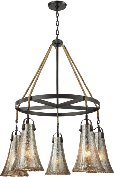 Hand Formed Glass 5 Light Chandelier In Oil Rubbed Bronze