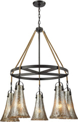 Hand Formed Glass 5 Light Chandelier In Oil Rubbed Bronze