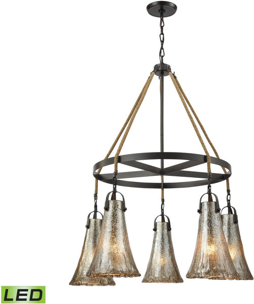 Hand Formed Glass 5 Light Led Chandelier In Oil Rubbed Bronze