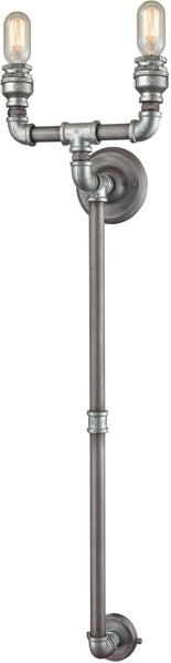 Cast Iron Pipe 2 Light Wall Sconce In Weathered Zinc
