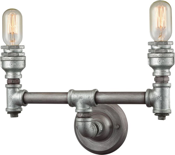 Cast Iron Pipe 2 Light Vanity In Weathered Zinc