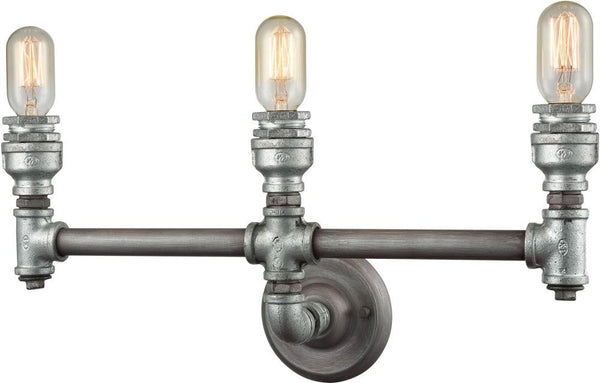 Cast Iron Pipe 3 Light Vanity In Weathered Zinc