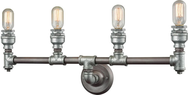 Cast Iron Pipe 4 Light Vanity In Weathered Zinc