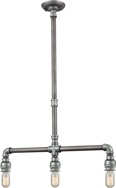 Cast Iron Pipe 3 Light Island In Weathered Zinc