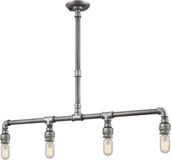 Cast Iron Pipe 4 Light Island In Weathered Zinc