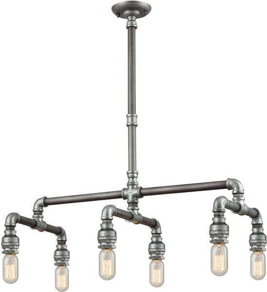 Cast Iron Pipe 6 Light Chandelier In Weathered Zinc