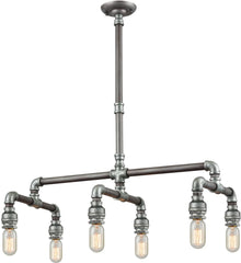 Cast Iron Pipe 6 Light Chandelier In Weathered Zinc