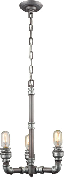 Cast Iron Pipe 3 Light Chandelier In Weathered Zinc