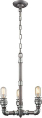 Cast Iron Pipe 3 Light Chandelier In Weathered Zinc