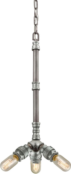 Cast Iron Pipe 3 Light Chandelier In Weathered Zinc