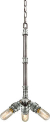 Cast Iron Pipe 3 Light Chandelier In Weathered Zinc
