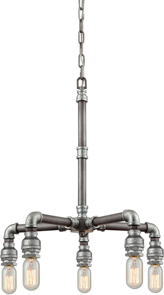 Cast Iron Pipe 5 Light Chandelier In Weathered Zinc