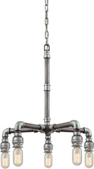 Cast Iron Pipe 5 Light Chandelier In Weathered Zinc