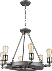 Nautical 6 Light Chandelier In Weathered Zinc and Polished Nickel