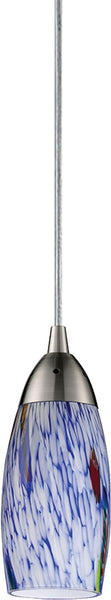 Milan 1 Light Led Pendant In Satin Nickel and Starlight Blue Glass
