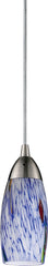 Milan 1 Light Led Pendant In Satin Nickel and Starlight Blue Glass