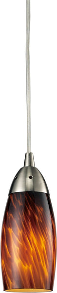 Milan 1 Light Led Pendant In Satin Nickel and Espresso Glass