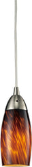 Milan 1 Light Led Pendant In Satin Nickel and Espresso Glass