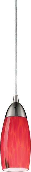 Milan 1 Light Led Pendant In Satin Nickel and Fire Red Glass
