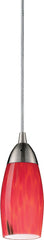 Milan 1 Light Led Pendant In Satin Nickel and Fire Red Glass