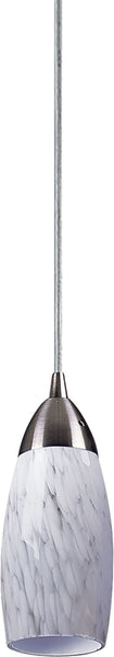 Milan 1 Light Led Pendant In Satin Nickel and White Swirl Glass