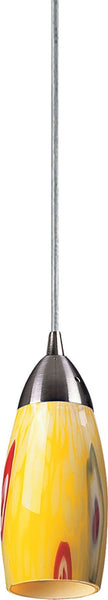 Milan 1 Light Led Pendant In Satin Nickel and Yellow Blaze Glass