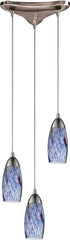 Milan 3 Light Pendant In Satin Nickel and Starburst Blue Glass