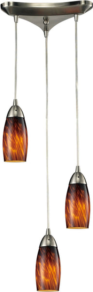 Milan 3 Light Pendant In Satin Nickel and Espresso Glass