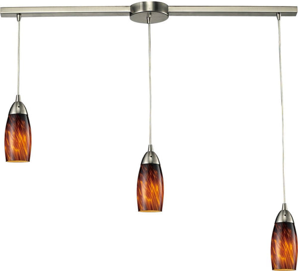 Milan 3 Light Pendant In Satin Nickel and Espresso Glass