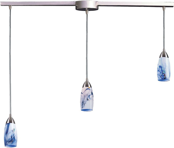 Milan 3 Light Pendant In Satin Nickel and Mountain Glass