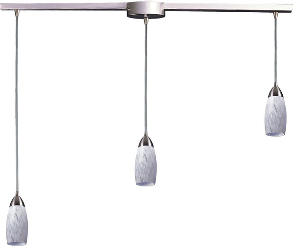 Milan 3 Light Pendant In Satin Nickel and Snow White Glass