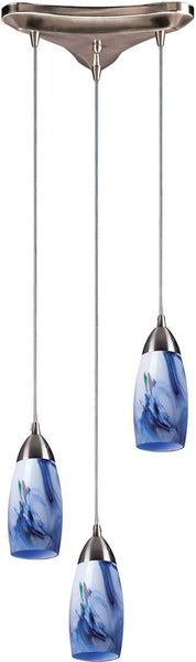 Milan 3 Light Pendant In Satin Nickel and Mountain Glass