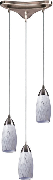 Milan 3 Light Pendant In Satin Nickel and Snow White Glass