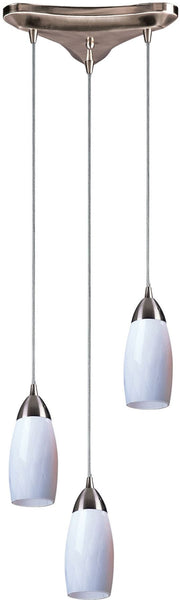 Milan 3 Light Pendant In Satin Nickel and Simply White Glass