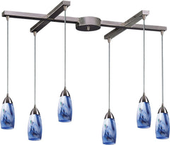 Milan 6 Light Pendant In Satin Nickel and Mountain Glass