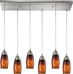 Milan 6 Light Pendant In Satin Nickel and Espresso Glass