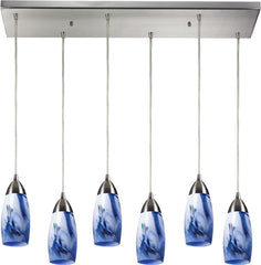 Milan 6 Light Pendant In Satin Nickel and Mountain Glass