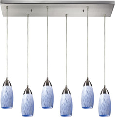 Milan 6 Light Pendant In Satin Nickel and Snow White Glass